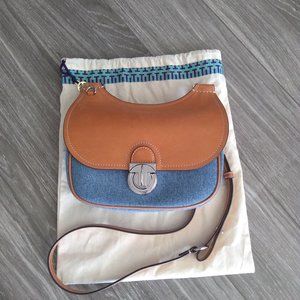 Tory Burch - James Small Saddlebag Tan Denim
